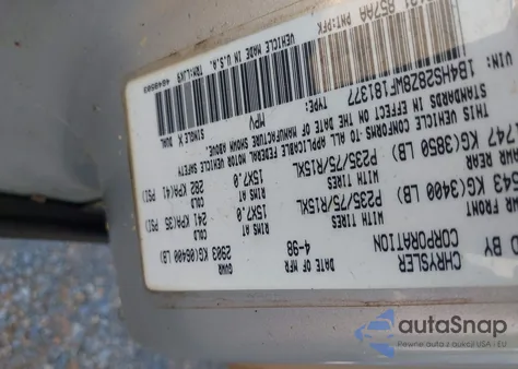 1998 Dodge Durango Slt из США, поврежденный, VIN 1B4HS28Z8WF181377